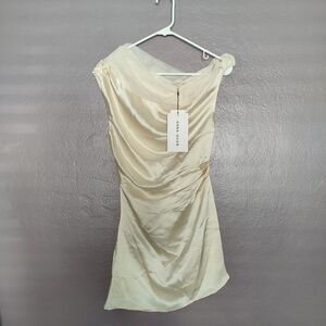 Anna Quan One Shoulder Champagne Satin Draped Cocktail Wedding Guest Size 4